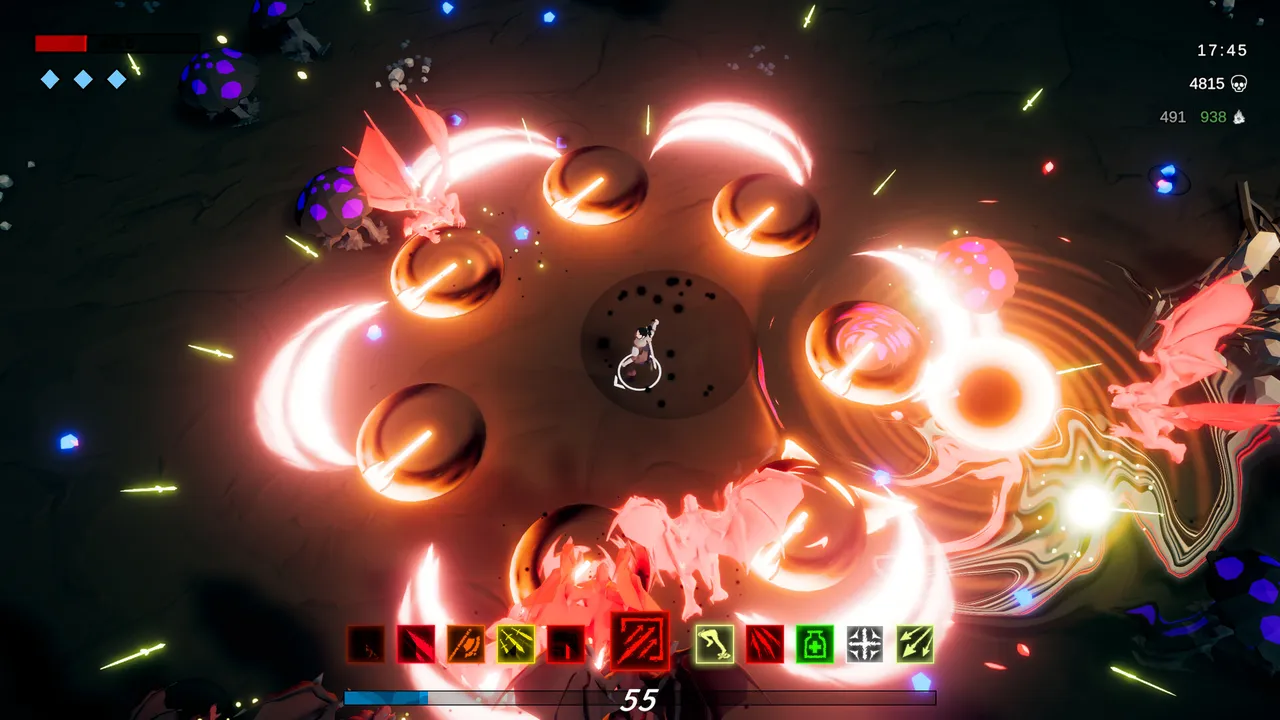 Godly Survivors: a ring of fire orbs explodes around the hero