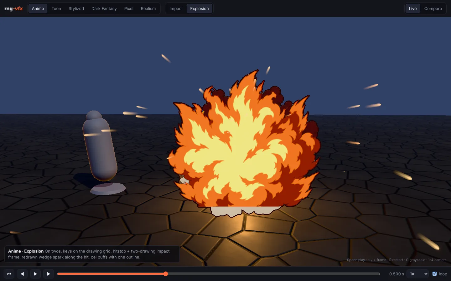 The stand: an anime explosion with cel-shaded flames and sparks