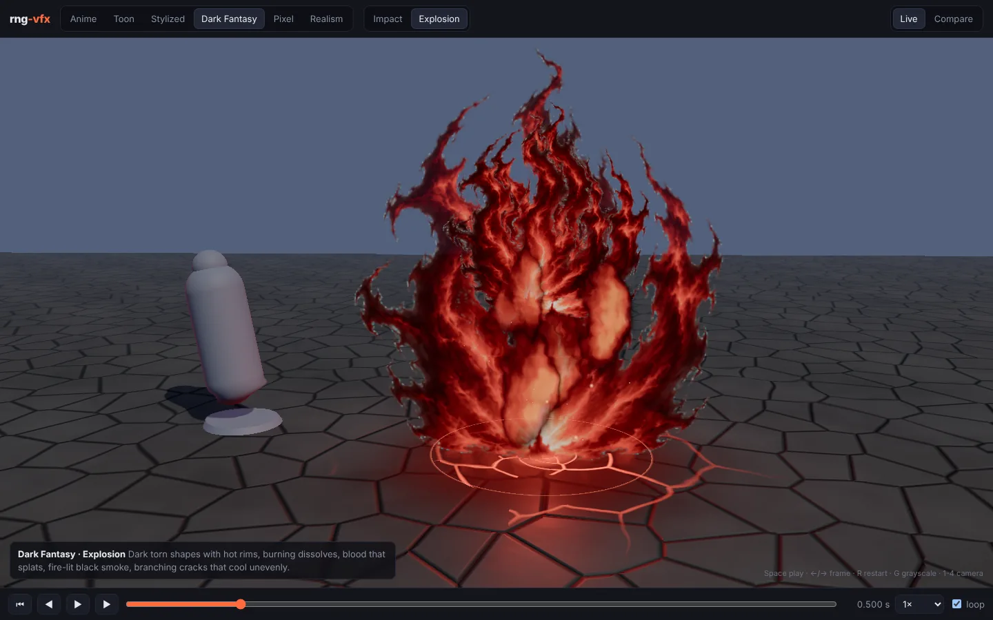 The stand: a dark fantasy explosion with red torn flames and glowing cracks